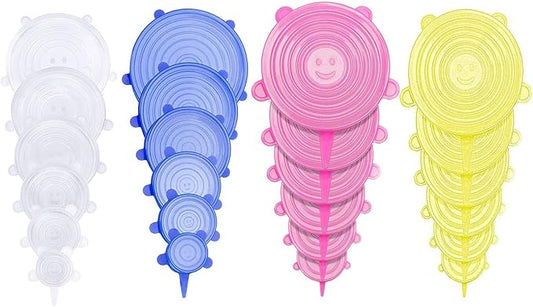 JIGUOOR Silicone Stretch Lids, 24 Pack Reusable Silicone Lids, Durable Food Storage Silicone Covers for Bowl, 6 Sizes to Meet Most Containers to Keep Food Fresh, Microwave Safe - Easy Clean
