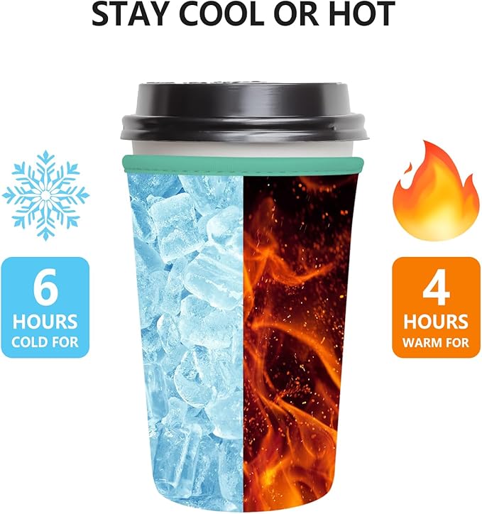 3 Pack Iced Coffee Sleeve, Reusable Insulated Neoprene Cup Sleeve for Cold & Hot Drinks Beverages, Cup Holder for 16-32oz Coffee Cups, Green Flowers