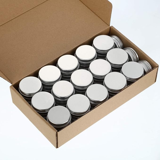 TecUnite 1/2 oz Metal Tins with Lids Mini Tin Containers Aluminum Small Round Cans Silver Screw Top(48 Pack)