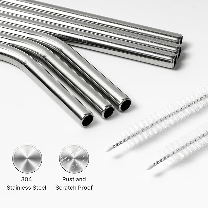 Stainless Steel Straw for Stanley/Simple Modern 40 oz Tumbler, 4Pcs Metal Straight and Curved Reusable Drinking Straw with Cleaning Brush for 40 oz Cup Tumbler