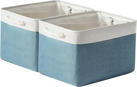 TcaFmac Organization and Storage Basket for Organizing - 16x12x12 inch Large 2 Pack Fabric Storage Cubes, Collapsible Storage Bins for Shelves Box Closet Cloth Home Toy Books Kids (White & Green)
