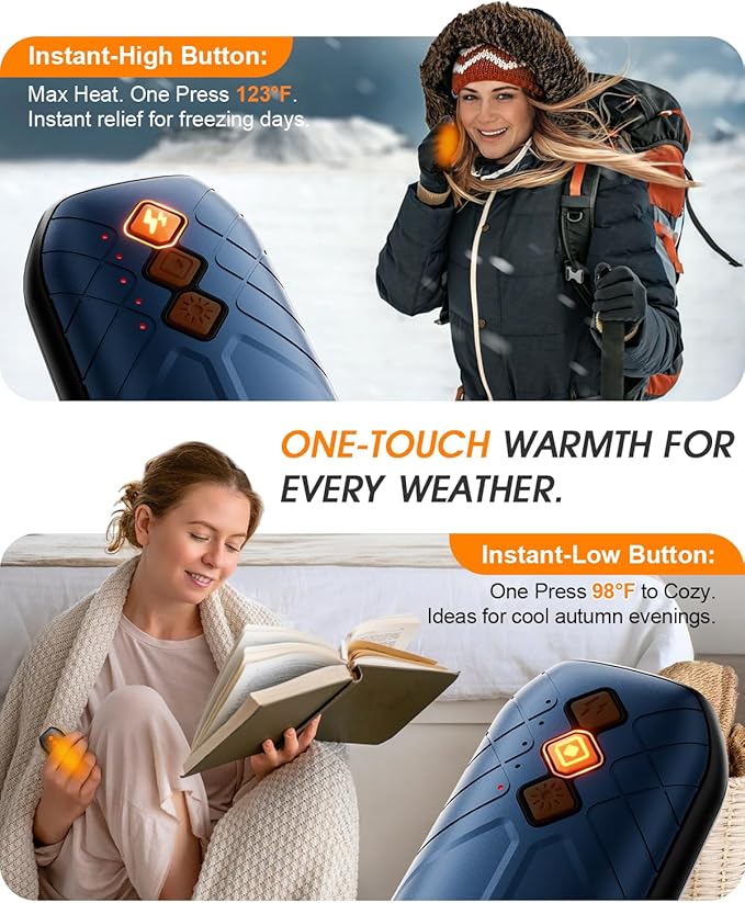 AI Hand Warmers Rechargeable 2 Pack - 6000mAh Electric Hand Warmer with LED Lights, 5-Temp Smart Control, Portable Pocket Heater, Gifts for Christmas, Outdoor, Hunting, Golf, Camping Accessories