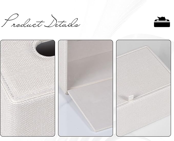 Tissue Box Cover Rectangular 9.8"(L) x 5.3"(W) x 4.3"(H) Refined Modern PU Leather Facial Tissue Dispenser Box Holder for Dresser Bathroom Decorative (Linen Beige)