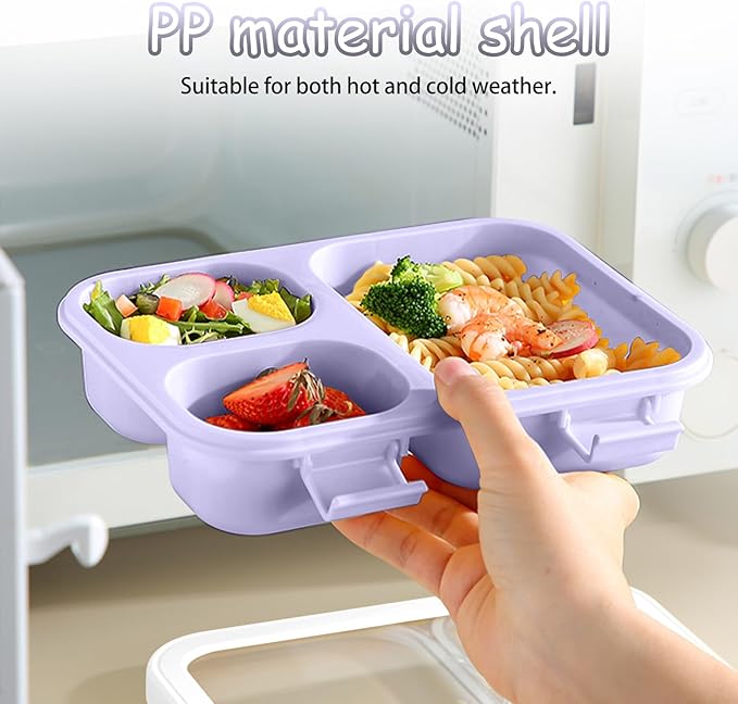 2 Pack Bento Lunch Box,Bento Box for Adults,29oz with 3 Compartments lunch box,for Trvael (Pink & Purple)