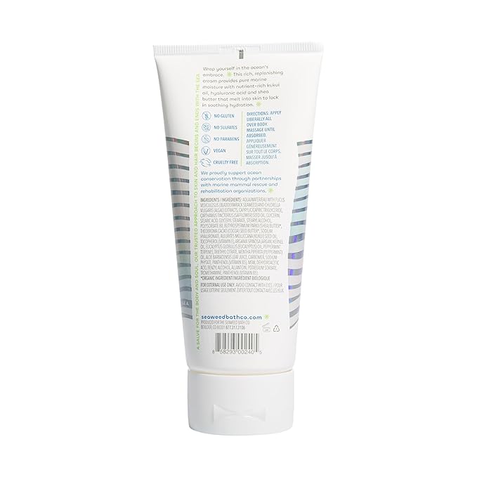 Seaweed Bath Co. Hydrate Body Cream - Eucalyptus Peppermint - Hydrating Scented Moisturizer for Body and Hands - With Vitamin E, Hyaluronic Acid and Shea Butter for Dry Skin - 6 oz