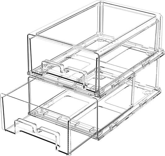 2 Pack Refrigerator Drawers - Fridge Organizer Bins Stackable Storage Drawers, Clear Refrigerator Organizing Containers Pull Out Drawer for Fruit, Vegetable Storage and Keep Fresh