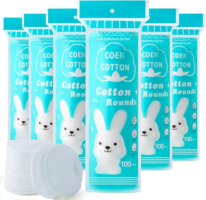 Premium Cotton Rounds, 100 Count (Pack of 6) Cotton Pads for Face, 100% Cotton Makeup Remover Pads, Soft & Non-Irritating for Most Skin Types