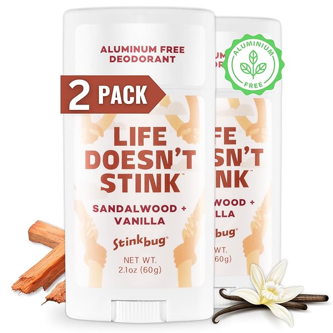 Stinkbug Naturals Organic Aluminum Free Deodorant Stick with Sandalwood + Vanilla, Coconut Oil and Essential Oils, Paraben Free, Sensitive Skin Deodorant, 2.1 Ounces Pack of 2