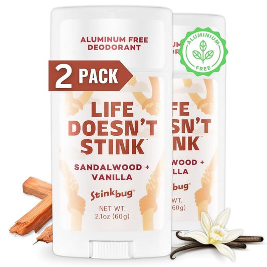 Stinkbug Naturals Organic Aluminum Free Deodorant Stick with Sandalwood + Vanilla, Coconut Oil and Essential Oils, Paraben Free, Sensitive Skin Deodorant, 2.1 Ounces Pack of 2