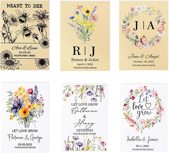 callie Personalized Wedding Seed Packet Favors, Custom Wildflower Seeds Storage with Name and Date, Kraft/White Paper Envelopes for Wedding Party Bridal Shower, 20-300 PCS