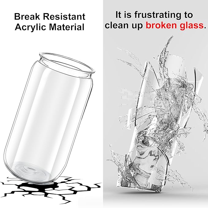 16 oz Clear Plastic Cups Reusable with Lids and Straws & DIY Sticker, 12Pack Acrylic Mason Jars Iced Coffee Drinking Glasses Cup for Park Picnic, Poolside, Party Giveaways