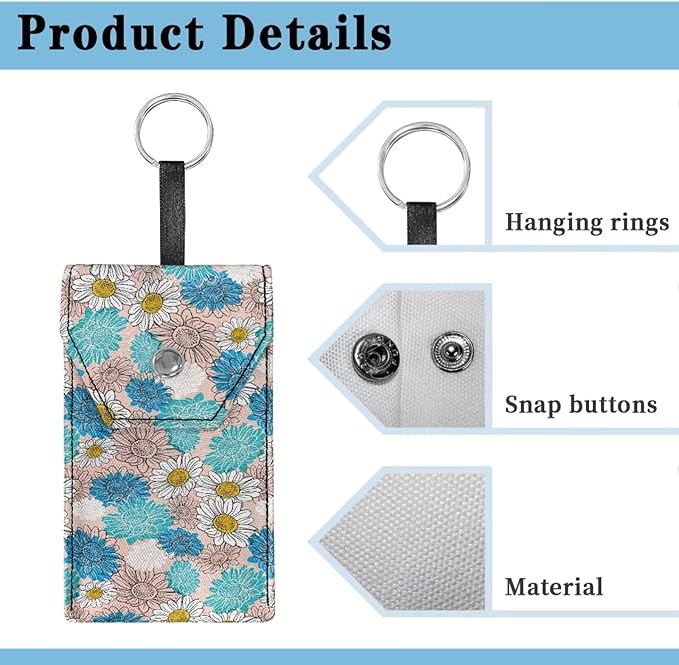 Daisy Purse Tissue Holder Canvas Portable Tissue Holder with Hanging Rope Purse Size Tissues Packs Snap Button Enclosed