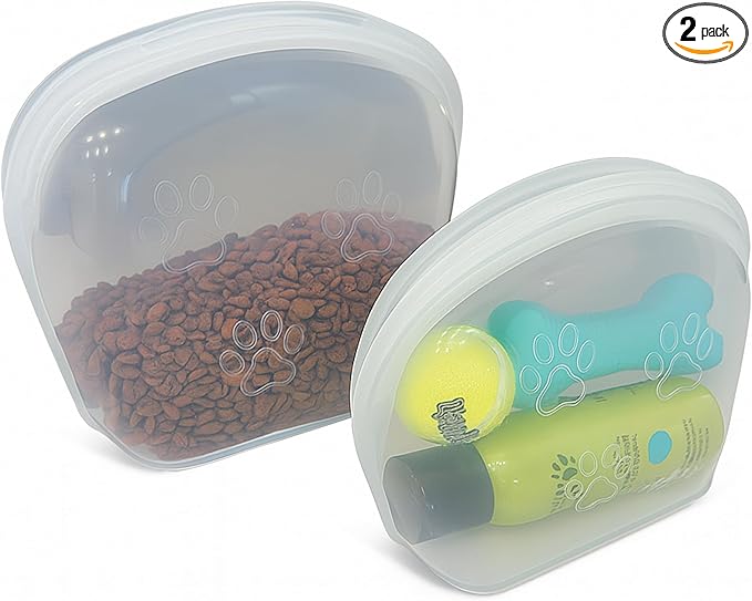 SnapPack Premium Silicone Reusable Pet Storage Stand-Up Bags, Pet Duo Set, Microwave, Dishwasher, Oven and Freezer Safe, BPA Free, Leak-free, and Eco-friendly |1000ml & 2000ml Set (Clear)