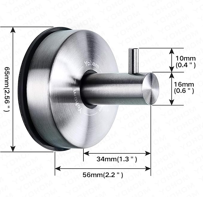 YOHOM Stainless Steel Vacuum Suction Cup Bathroom Shower Holders - Removable Towel Rack, Bathrobe and Loofah Hooks with Brushed Finish