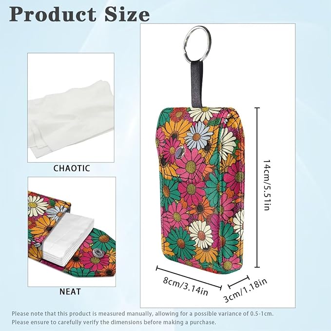 Portable Tissues Purse, Hanging Rope Tissue Bag Hippie Flower Reusable Paper Holder for Travel Outgoing Daily
