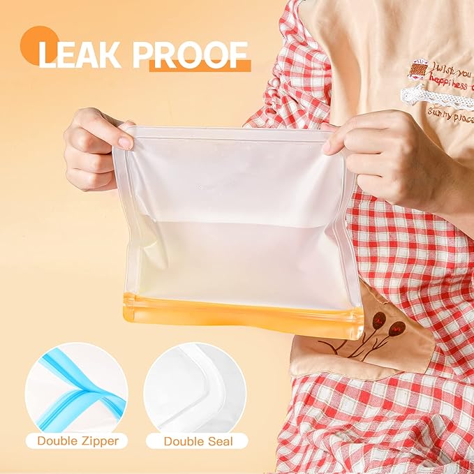 10 Pack Dishwasher Safe Reusable Bags, Leakproof Reusable Freezer Bags, BPA Free Food Storage Bags for Lunch Marinate Food Travel - 3 Gallon 3 Snack 4 Sandwich Bags