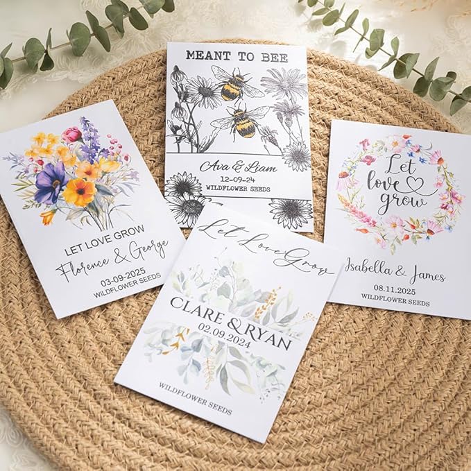 callie Personalized Wedding Seed Packet Favors, Custom Wildflower Seeds Storage with Name and Date, Kraft/White Paper Envelopes for Wedding Party Bridal Shower, 20-300 PCS