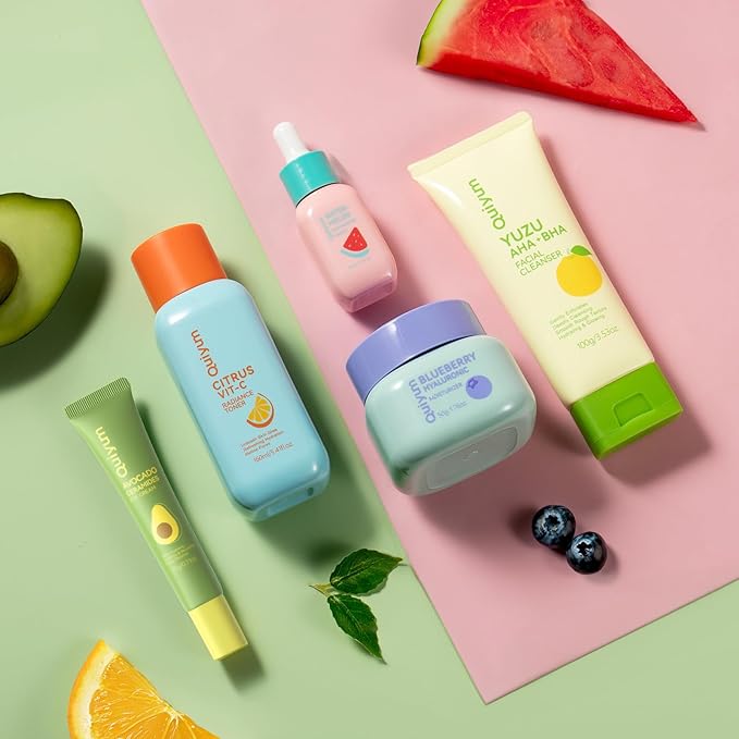 Fruit Skin Care for Teens, 5 Daily Routine Beauty Skin Care Sets - Exfoliation, Smooth, Clean, Oil Control, Firm, Hydrate, Glow Up, Skincare Gift Set for Girls Women, Facial Travel Set, for All Skin