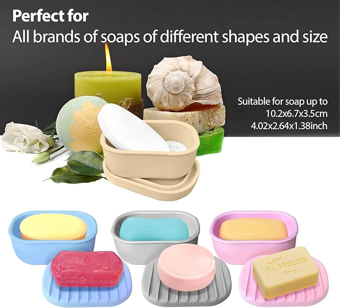 Leakproof Silicone Travel Soap Case with Drainage Layer, Silicone Bar Soap Holder Compact Portable Shatterproof Soap Container Box for Bathroom Gym Camp Travel Toiletries (Sand, Drainage Lid)