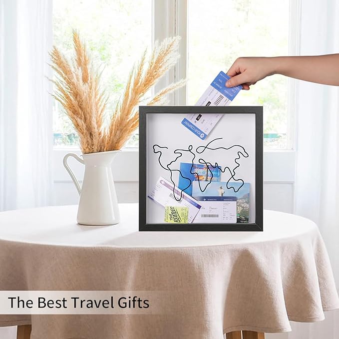 Travel Shadow Photo Keepsake Memory Box Ticket Keepsake Honeymoon Fund Box with Slot Frame Adventure Best Gift for Keepsake International Traveler Women Men People Who Travel Hiker Unique