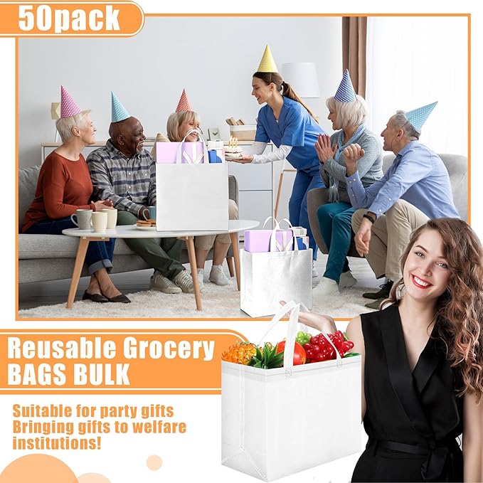Windyun Reusable Grocery Bags Large Non Woven Shopping Bags with Handles Foldable Portable Tote Bulk, 12.6 x 11.8 x 6.3 Inch
