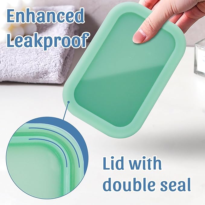 OZNER Silicone Travel Soap Case for Two Bars, Leak Proof Shampoo Bar Holder Compatible with Kitsch Bars, Soap Container with Drainage Layer for Bathroom, Camping, and Gym, Easy to Clean (Green-Large)