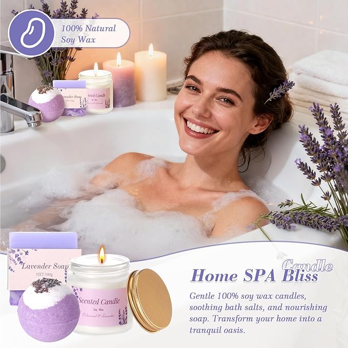Birthday Gifts for Women Self Care Gifts Set, Lavender Spa Gift Basket Care Package Get Well Gifts for Women Purple Christmas Gifts Box,Unique Gift Idea for Mon Her Sister Best friend Coworker