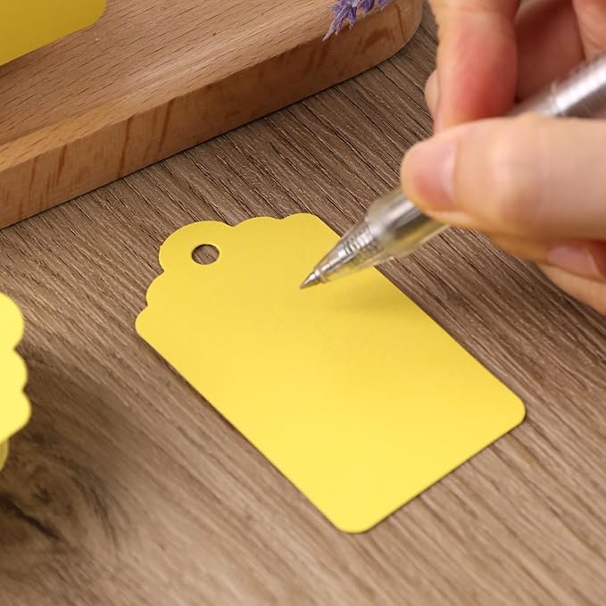 SallyFashion 120pc Gift Tags with String - Blank Yellow Paper Hanging Tags for Wedding & Birthday Gifts DIY