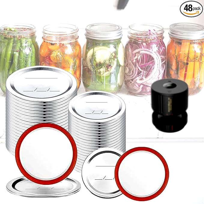 48PCS Mason Jar Lids for Wide and Regular Mouth Jars, With Date Reminder, Compatible with Electric Vacuum Sealers, Vacuum Seal Mason Jar Lids Only