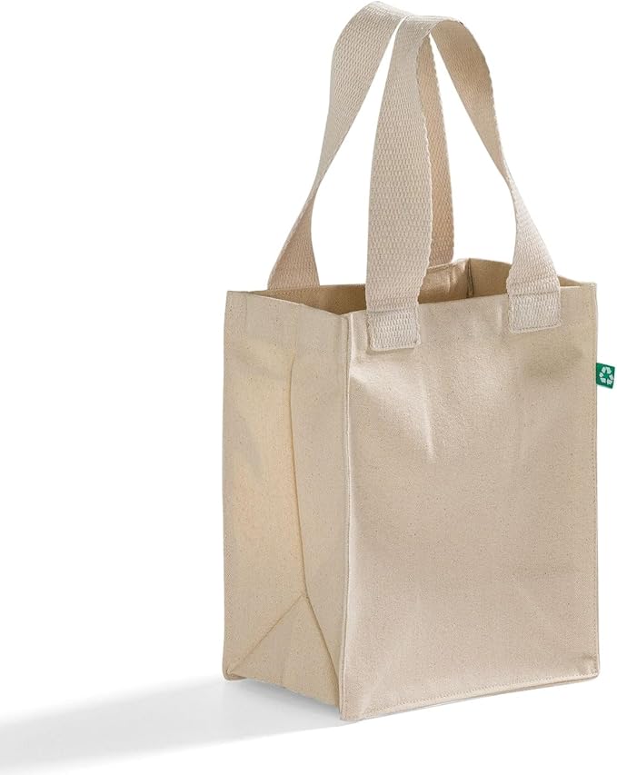 Recycled Canvas Book Bag with Full Gusset – 6 Pcs Eco-Friendly Reusable Tote Bags with Shoulder Straps, Bulk