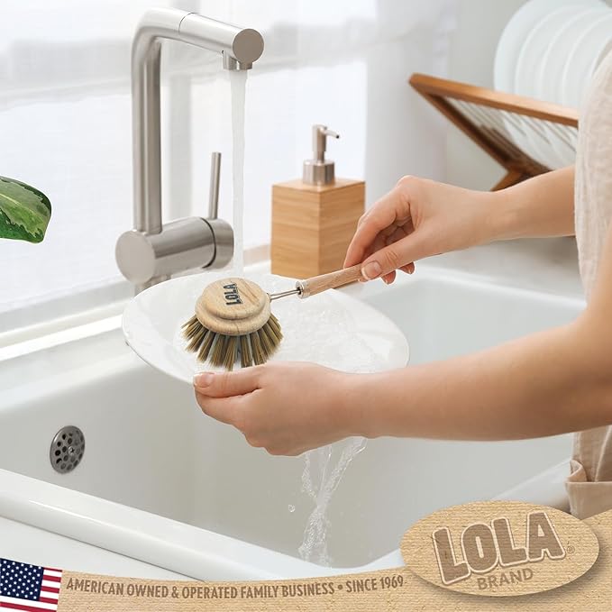LOLA -The Original - Dishwashing & Vegetable Brush, Hardwood w/Poly Fiber Bristles, Reusable, Sustainable, Has EZ-Grip Handle - 1 Pack