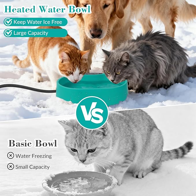 Heated Water Bowl for Dogs, Outside Heated Dog Bowl, Thermostatic Control Heated Cat Bowl, Anti-Freeze Heated Pet Water Dish for Chicken,Duck,Goose,Rabbit,125 OZ 35 Watts