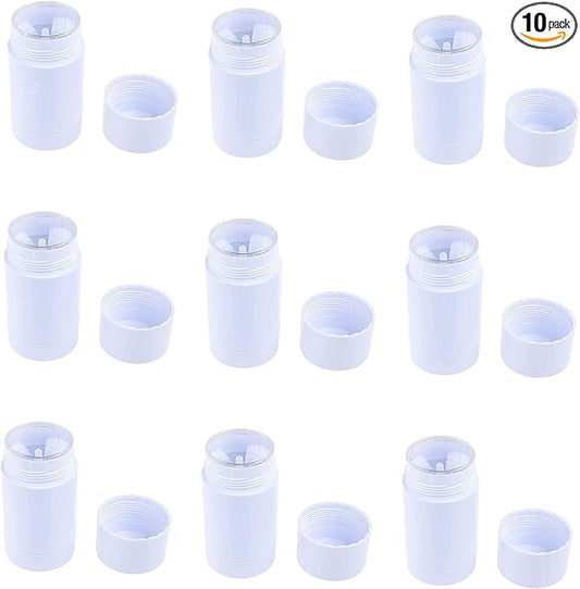 Cosmetic Case, 10 Pcs 50ml Empty Deodorant Containers, Twist Up Round Filling Stick, DIY Chapstick Lipstick Tube Refillable, White