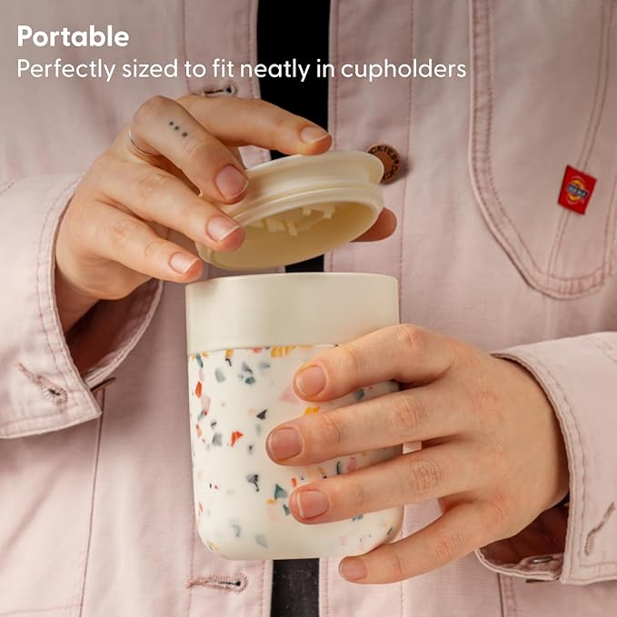 W&P Porter Travel Coffee Mug with Protective Silicone Sleeve | 12 Ounce Blush | Reusable Cup for Coffee or Tea | Portable Ceramic Mug with BPA-Free Press-Fit Lid | Dishwasher Safe | On-the-Go