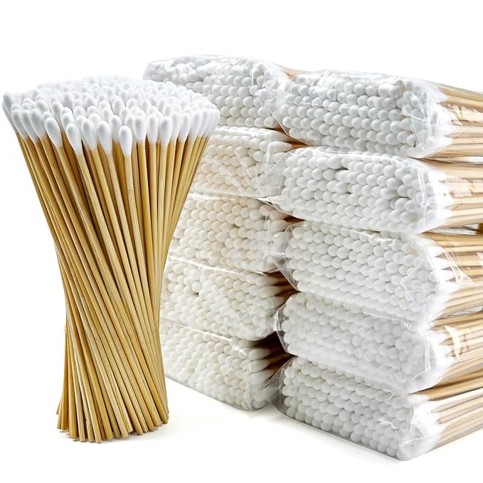 Bamboo Cotton Swabs 1000 Count - Long Swab 6 inch - Cotton Buds with Wooden Sticks - Biodegradable Tipped Applicators Cleaning Buds for Makeup, Pet Care, Gun Cleaning