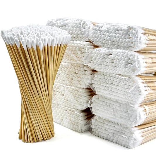 Bamboo Cotton Swabs 1000 Count - Long Swab 6 inch - Cotton Buds with Wooden Sticks - Biodegradable Tipped Applicators Cleaning Buds for Makeup, Pet Care, Gun Cleaning