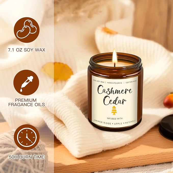 6 Pack Fall Winter Scented Candles for Home, Candles Gifts Sets for Women Men Birthday Thanksgiving Christmas, 7.1Oz Large Jar | Long Lasting Soy Wax Candles with Cinnamon Apple, Smoke Vanilla