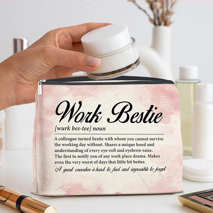 Gifts for Work Bestie Makeup Bag, Leaving New Job Farewell Gifts for Coworker Colleague Work Friend Work Bestie Definition Zipper Makeup Pouch