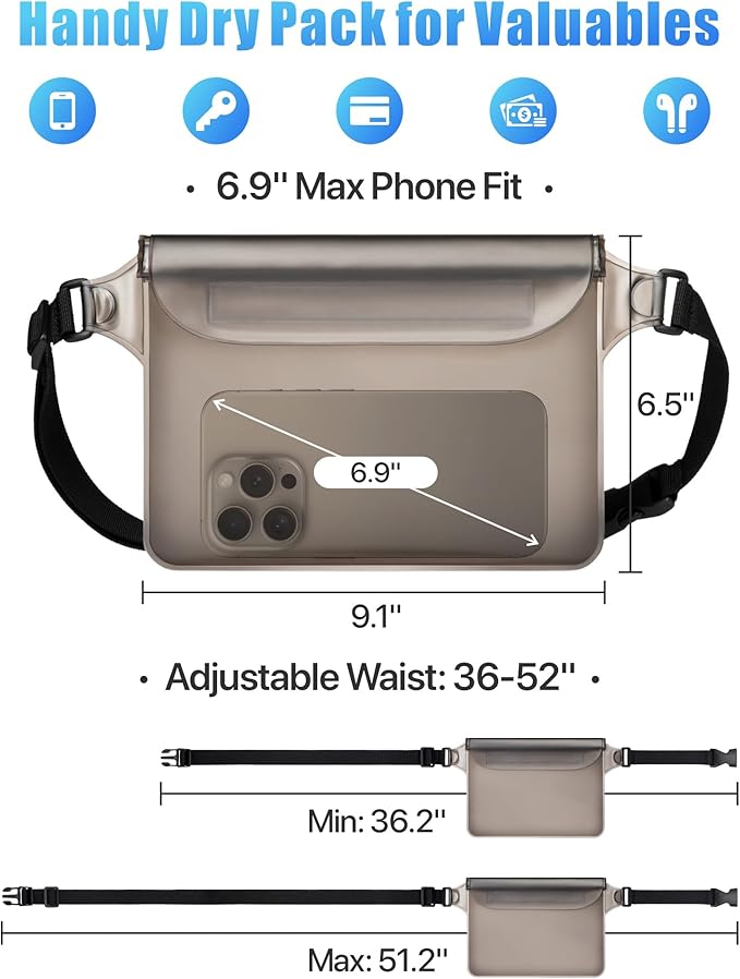 F-color Waterproof Fanny Pack - Cruise Essentials 2025 - Waterproof Pouch, Triple Zipper Roll-Top Dry Bag for Phone with Adjustable Waist Strap, Keep Passport Valuables Dry for Beach Kayaking Boating