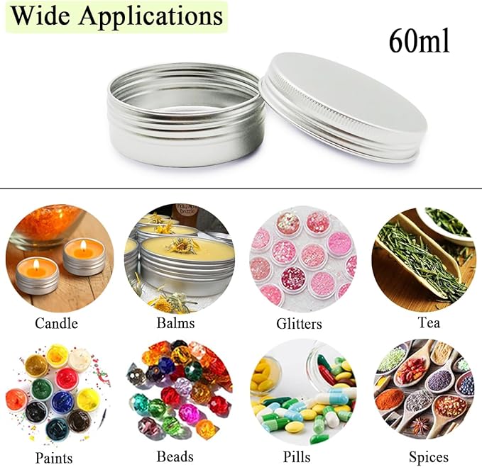 5pack Aluminum Tin Metal Jars with Screw Cap Lids, 30ml Empty Makeup Lip Balm Containers Round Travel Cosmetics Pots Cans for DIY Cream Candle Powder Tea Beads (5/15/30/60/100ml, mixed size)