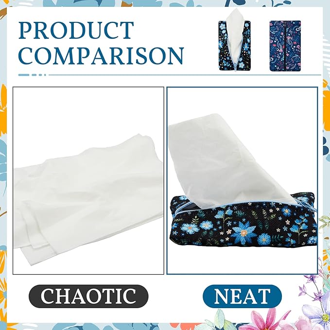 Kigeli 2 Pieces Purse Tissue Holder Travel Tissue Pouch for Purse Fabric Zipper Enclosed Pouches Reusable Flower Pattern Paper Holder for Coins, 5.25 x 3 Inches(Rustic Floral Print)