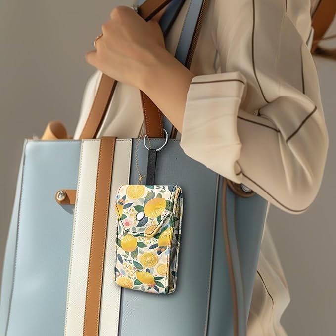 Tissues Purse Pocket Snap Button Enclosed Lemon Purse Tissue Holder with Hanging Rings Portable Travel Tissue Pouch for Daily Outgoing