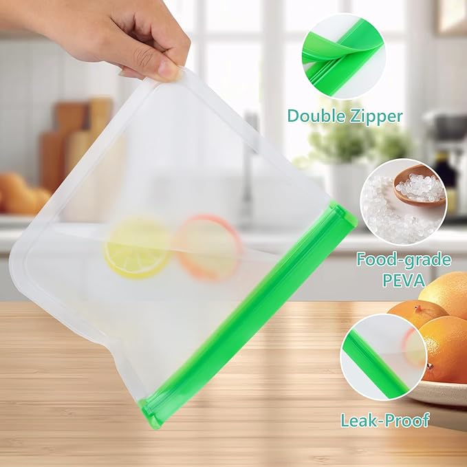 10 Pack Reusable Sandwich Bags, Dishwasher Safe Food Storage Bags, Leakproof Freezer Bags for Marinate Meats, Travel, Lunch, 2 Gallon 3 Sandwich 5 Snack