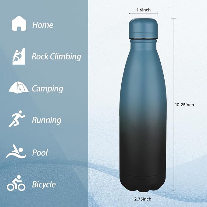 OWS 17oz Insulated Water Bottles Bulk 1/2/4 Pack, Metal Sports Water Bottles, Double Wall Vacuum BPA-Free Flask for School, Sports(indigo black 1pc)