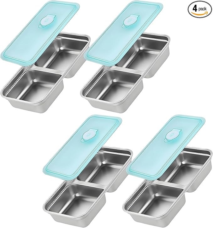 Grab and Go Snack Containers, Reusable Double Compartment Snack Containers-Stainless Steel Condiment Box with Lids for Outdoor Camping Food Storage (4)
