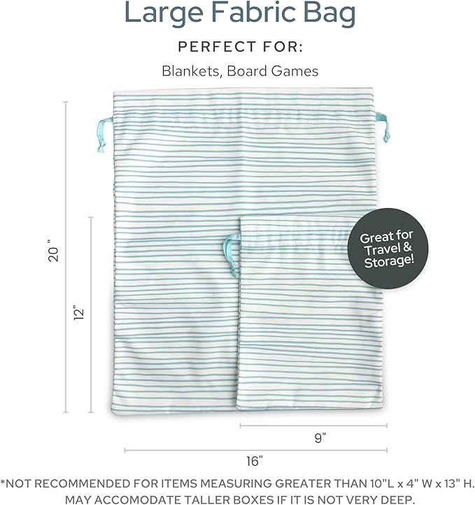 Gather & Knot Drawstring Gift Bags | 20" Large 12" Small | Premium Canvas | Reusable Fabric Wrap for Baby Shower, Birthdays, Hannukkah, Christmas | Blue Stripes