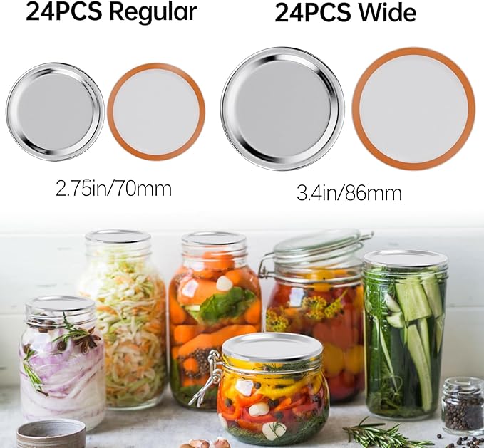 48PCS Mason Jar Lids for Wide and Regular Mouth Jars, No Date Reminder, Compatible with Electric Vacuum Sealers, Vacuum Seal Mason Jar Lids Only