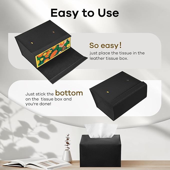 Disposable Hand Towel Box Cover Compatible with Kleenex Disposable Paper Hand Towels, Leather Tissue Box Cover Holder for Bathroom Holder (Black-1 Pack)