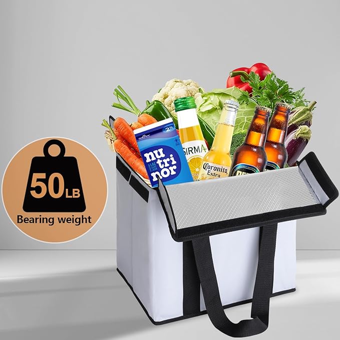 HATHOR Hot Cold Insulated Grocery Bags Reusable Stackable Collapsible Foldable Cooler Boxie Bag Shoping Totes for Groceries in Car, Frozen Food & Travel