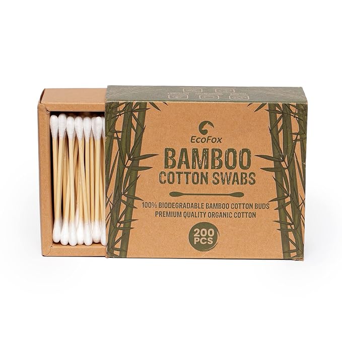 Bamboo Cotton Swabs 200 Count | Compostable & Pure Cotton Buds | Double Tipped Sticks | Made with Plant-Sourced Materials | Perfect for Makeup & Nail Applications, Arts & Crafts, Removing Dust & Dirt…